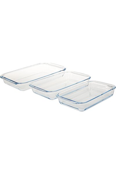 ROYALFORD Borosilicate Glass Rectangular Baking Tray Set (3 pcs: 1.0/1.6/2.2 L)