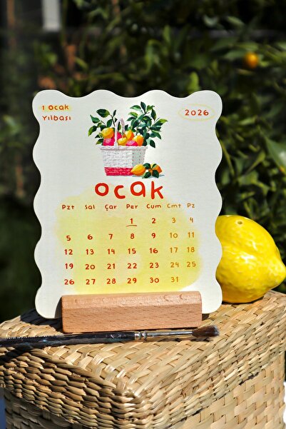 MSticker Akdeniz Esintili 2026 Masa Takvimi | Dalgalı Kesim, 12 Ay, Ahşap Ayaklı Dekoratif Takvim