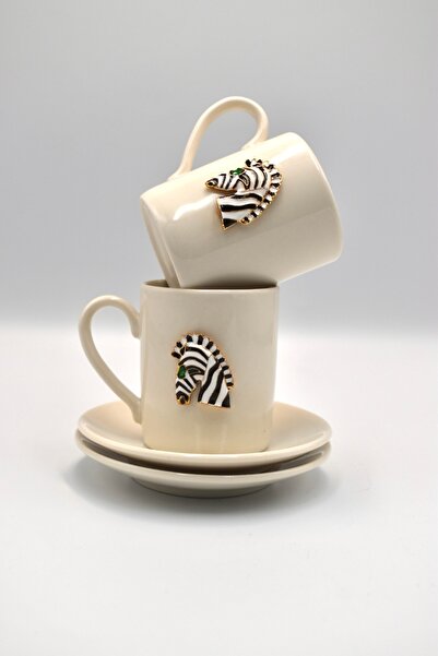 iQey Home Zebra Detailed Porcelain Cup Set - 2 Person