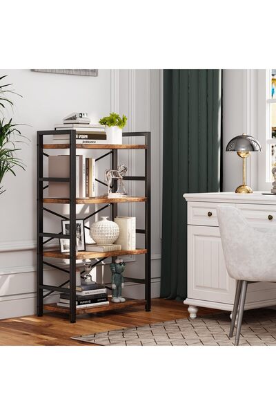 Gogoya 4-Tier Industrial Metal Bookcase - Rustic Small Bookshelf