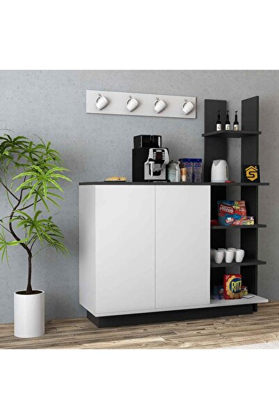 Stylish Home White and gray coffee corner cabinet with hanging shelf - RC06