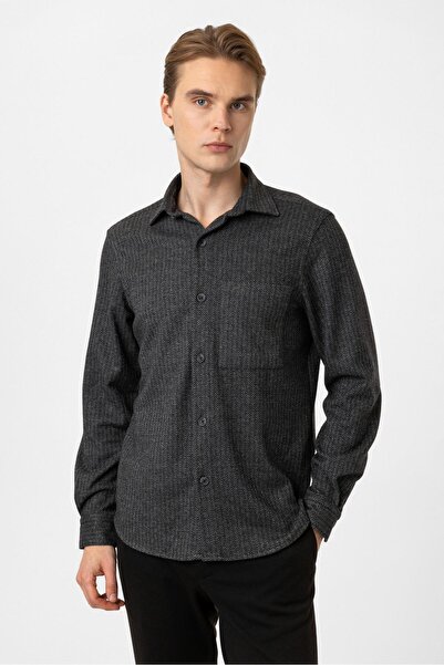 Back And Bond Siyah Regular Fit Cepli Desenli Örme Gömlek