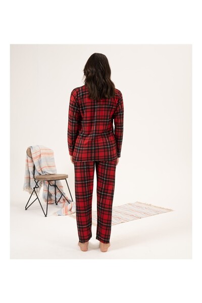 Trendnova Store Kadın Pijama Takım Kare Desenli Önden Düğmeli Süet