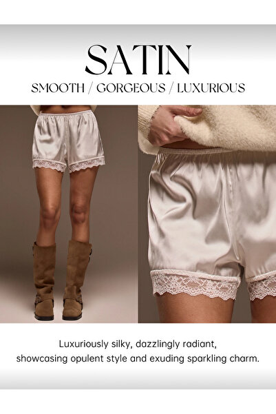 La Saade Soft Dream Satin-Bej Saten Dantel Detayli Sort