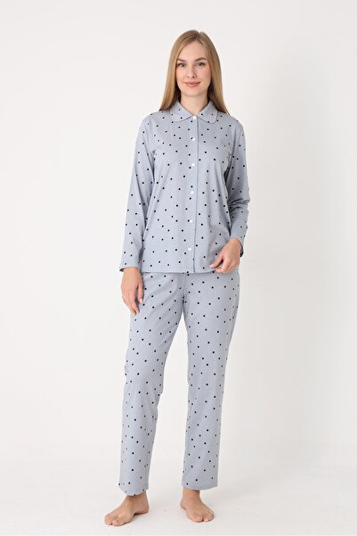 NBB Women's Long Sleeve Front Button Polka Dot Pajama Set 68257