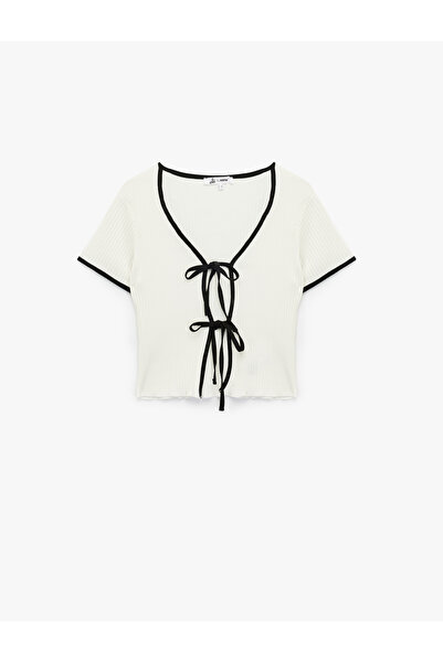 Koton Beige Women's Bow Detail T-Shirt