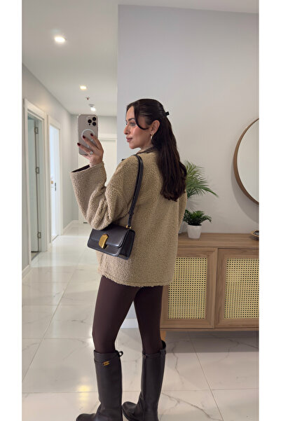 BİRCANÇİL Wost Beige Piped Plush Coat