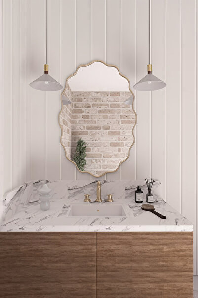 Fawdecor Premium Şık Modern Estetik Ahşap Çerçeveli Duvar Aynası Banyo Aynası Dresuar Aynası