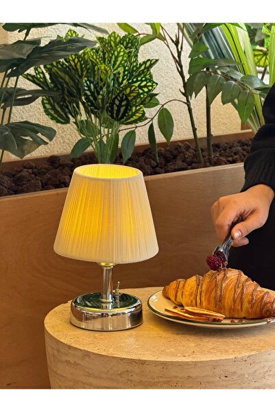 Maison Avf Krem Süet Kadife Kablosuz Şarjlı Masa Lambası