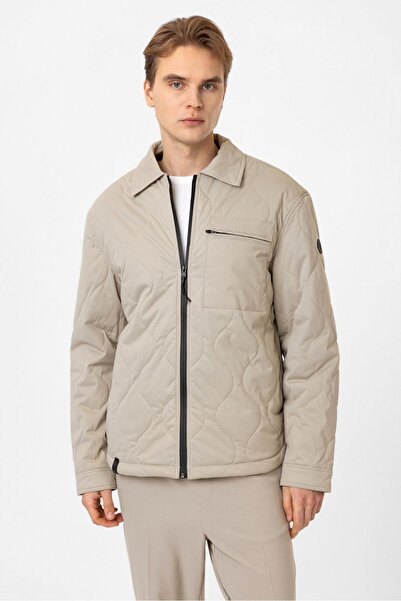 Back And Bond Bej Regular Fit Gömlek Yaka Puffer Mont