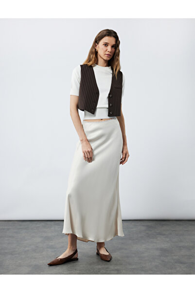 Koton Beige Women's Midi Satin Skirt