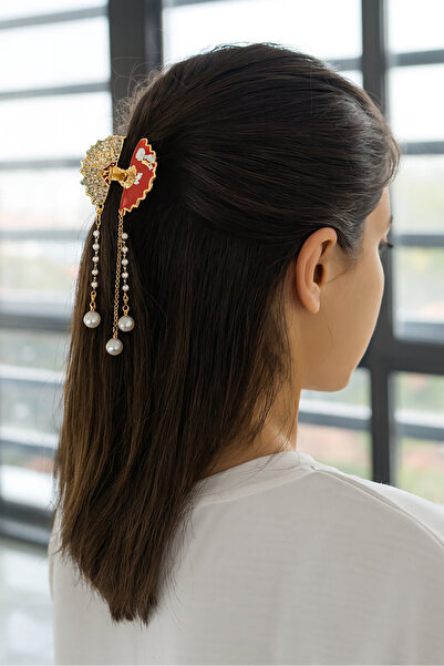 TAKIŞTIR Mini Metal Latch Buckle with Gold Color Stone and Pearl Detail