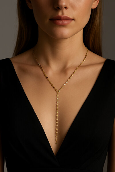 Fynbos قلادة Y ذهبية اللون متطابقة مع الرقبة على شكل حرف V - موديل سلسلة أنيق