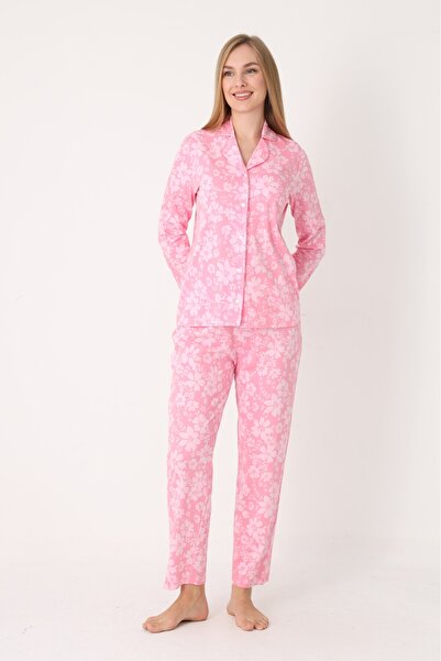 NBB Women's Long Sleeve Front Buttoned Envelope Collar Pajama Set 68252