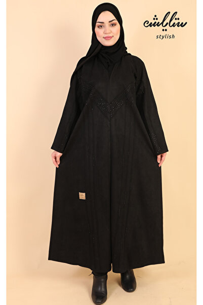 Stylish عباية شتوية شامواه لف باللون الاسود