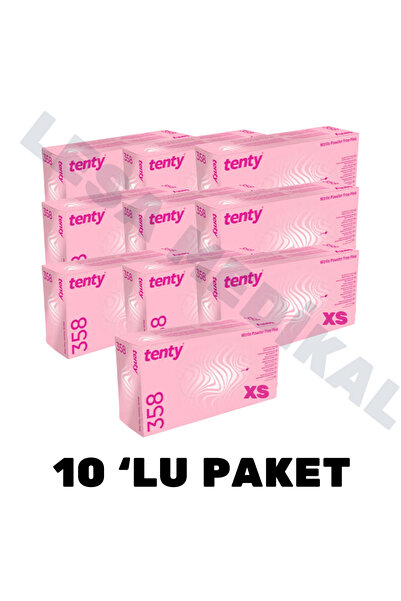 TENTY Nitril Pudrasız Muayene Eldiveni Pembe XS Beden (10’lu Paket)