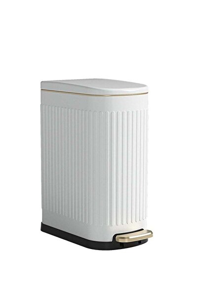 COOYA سلة مهملات حمام بيضاء مع غطاء - سلة مهملات رفيعة من الفولاذ المقاوم للصدأ - سلة مهملات معدنية - 10 لتر/2.6 جالون