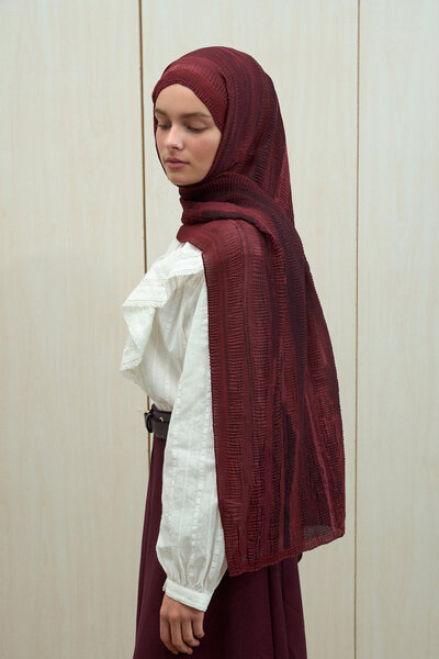 cs camellia scarf Elenora Muslin Shawl - Cherry