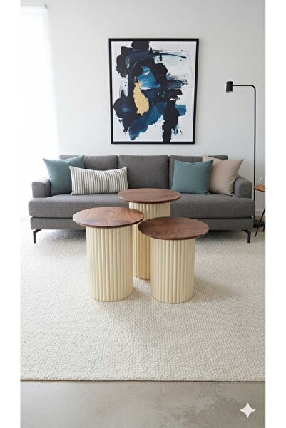 Mobilya Stant Most Trio Bohem 3'lü Koyu Kahve-Bej Mdf Zigon Sehpa(Evinize Tes...