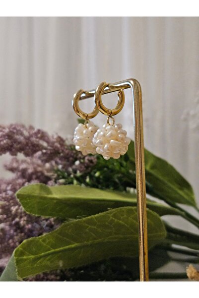 İNCİORA JEWELRY Gerçek Kum İncili Gold Halka Küpe – El Yapımı Zarif Tasarım