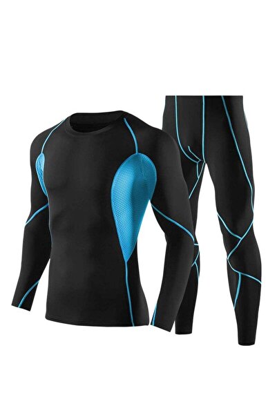 Yelajoy بدلة ضغط للرجال، تي شيرت بأكمام طويلة، بدلة لياقة بدنية سريعة الجفاف ...