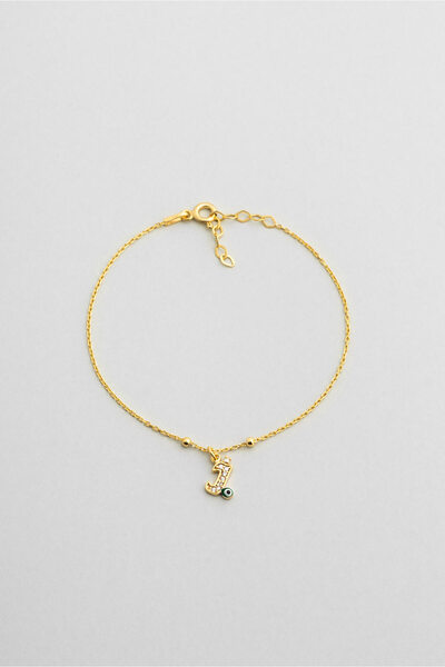 So CHIC... J Harfi 18 Ayar Sarı Altın Kaplama 19 Cm Gümüş Nazar Bileklik