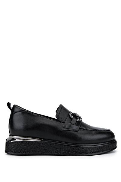 Tamer Tanca Women's Genuine Leather Black Leather Loafer Shoes