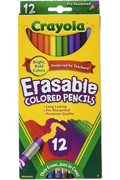 Crayola Erasable Colored Pencils, 12 Colors, Non-Toxic, Pre-Sharpened, Assorted