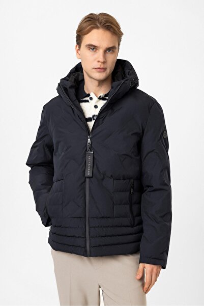 Back And Bond Lacivert Regular Fit Kapüşonlu Puffer Mont