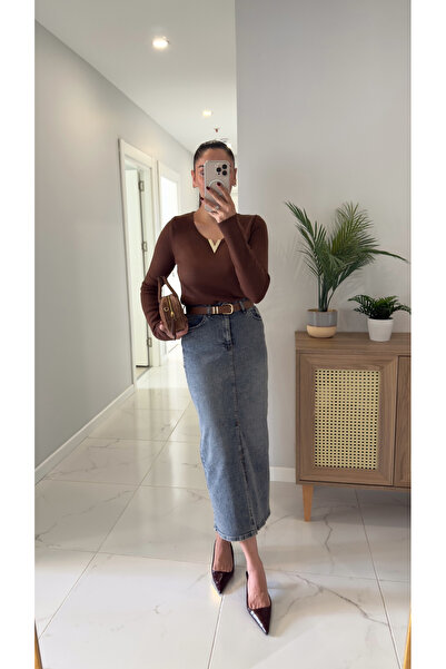 BİRCANÇİL Jesta Синя спідниця з розрізом спереду