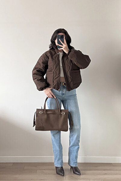 Eka Women's Brown Zippered Pocket Coat 0445-26009