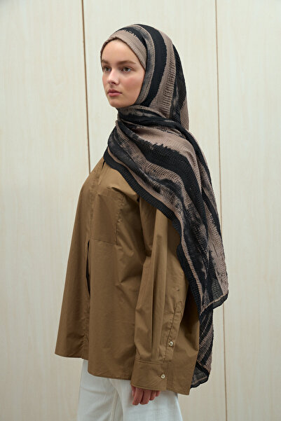 cs camellia scarf Elenora Muslin Shawl - Black Beige