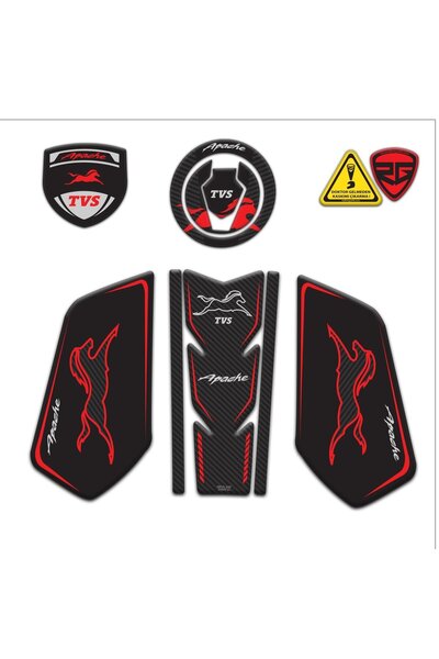 Redline Grafik TVS Apache Uyumlu Tank Pad Seti Kırmızı Siyah Redlinegrafik Ed...