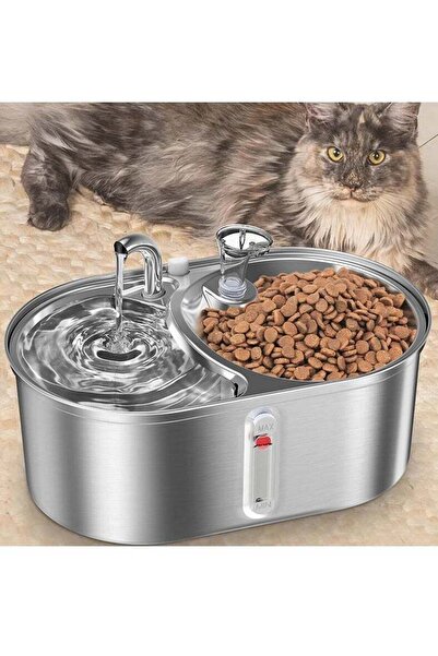 Yelajoy Dog Water Fountain Stainless Steel Dog Dispenser 2-in-1 Food Fountains Suitable and Pet Drinking fo