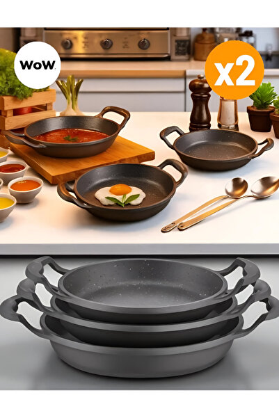 WOW 2 Takım 3'lü Döküm Granit Sahan Seti 18/20/22 Tava Seti Omlet Seti Küçük ...