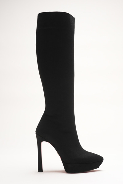 Ayakkabı Ateşi حذاء نسائي ذو كعب عالٍ بتصميم كارسي من جلد البقر الأسود