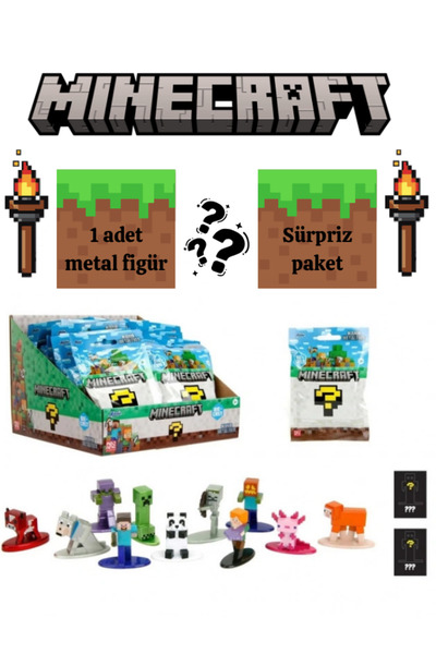 Toyki Toys Minecraft Nano Metalfigs Sürpriz Paket Metal Mini Figür-Steve,Alex...