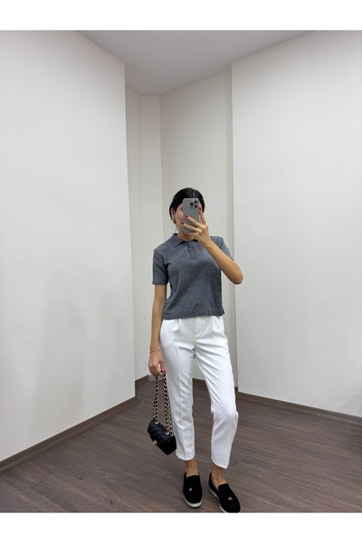 LOISY Women's Short Sleeve Polo Neck Buttoned Knit Sweater