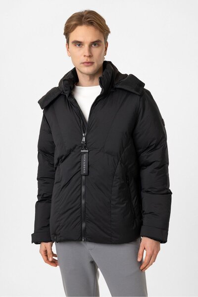 Back And Bond Siyah Regular Fit Kapüşonlu Puffer Mont