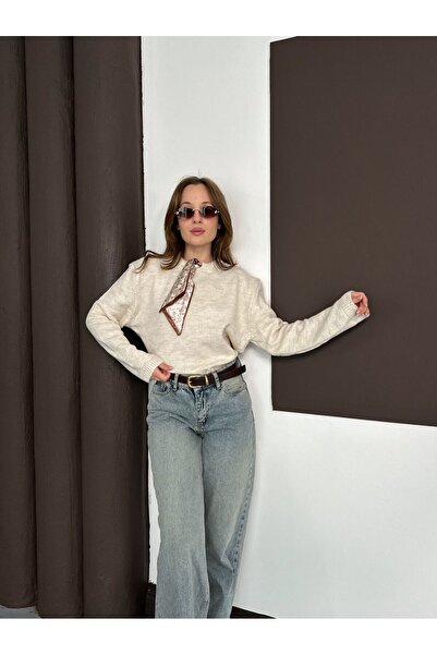 Lamierra Pulover tricotat pentru femei Yumoş cu eșarfă