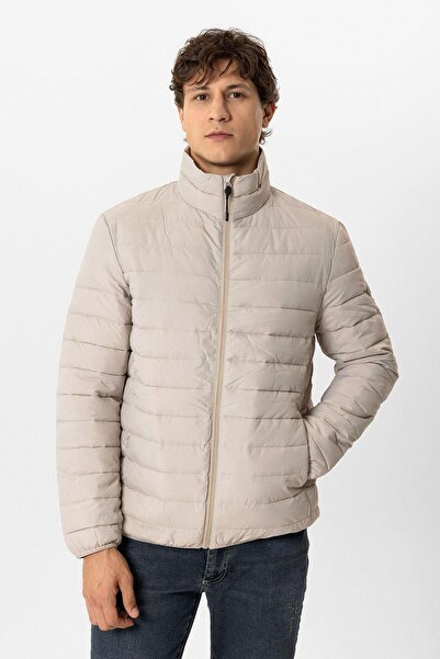 Back And Bond Bej Regular Fit Dik Yaka Puffer Şişme Mont