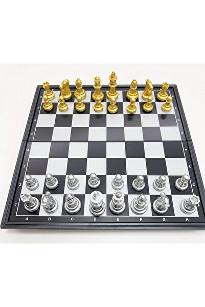 Fun Moment Foldable Magnetic Chess Set with Gold and Silver Pieces -