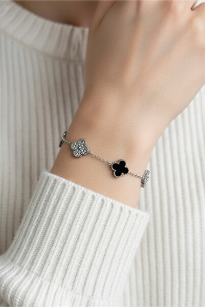 Modacaprea سوار نسائي من الفولاذ الأسود مزين بالزهور – سوار ذهبي اللون مقاس 1...