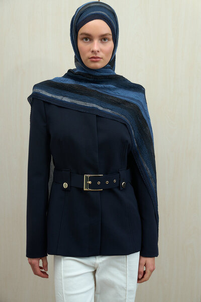 cs camellia scarf Elenora Muslin Shawl - Navy Blue Gray