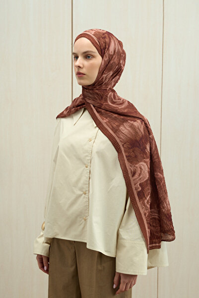 cs camellia scarf Şal de muselină cu strălucire moale - țiglă