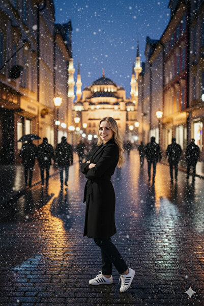 LİMABEL Snyya Coat Black Belted Pocketed Long Cashmere Winter Women's Coat-11