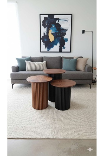 Mobilya Stant Most Trio Bohem Koyu Kahve-Siyah 3'lü Mdf Zigon Sehpa(Evinize T...