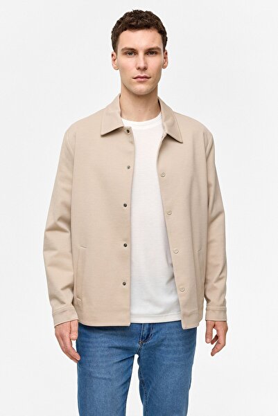 Back And Bond Bej Regular Fit Jakarlı Gömlek Yaka Mont