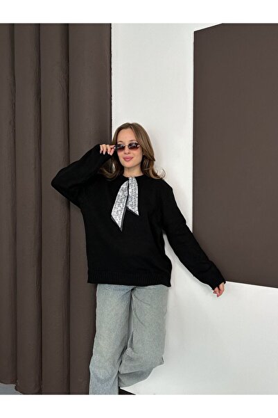 Lamierra Pulover tricotat pentru femei Yumoş cu eșarfă