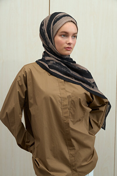 cs camellia scarf Elenora Muslin Shawl - Black Beige